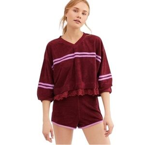 Field Day by Free People Pullover Long Sleeve Burgundy sporty Sweatshirt top